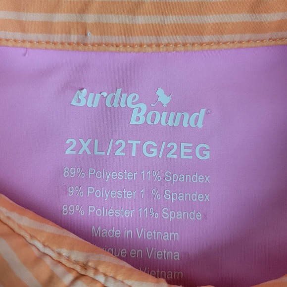 Birdie Bound Mens 2XL Orange Pink Striped Performance Stretch Golf Polo SS - Picture 4 of 5